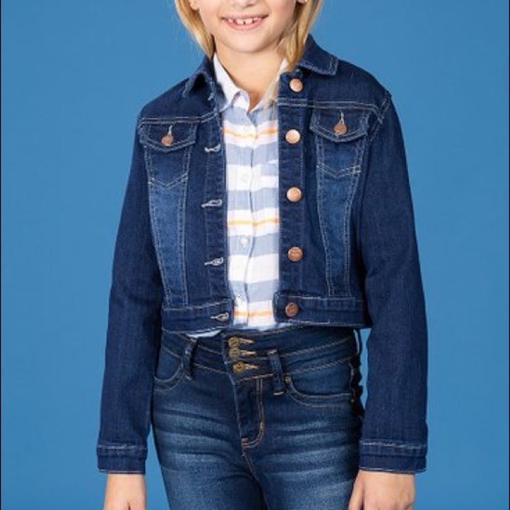 Youth girls dark blue denim jean jacket like levi